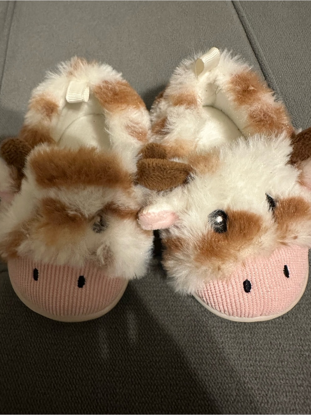 wonder nation Pink and Brown Cow Plush Kids Slippers